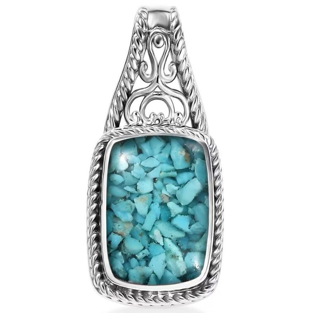 Southwestern Sleeping Beauty Turquoise 8.00 ctw Solitaire Platinum Pendant